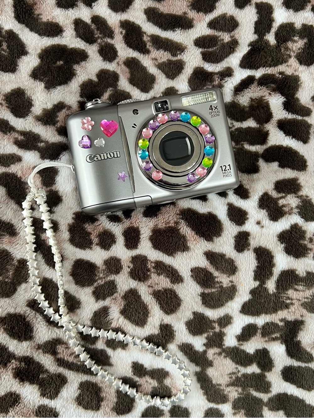 Canon Silver Compact Digital Camera with Multicolor Gem Accents